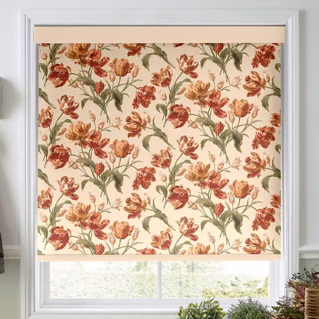 Laura Ashley Gosford Made To Measure Blackout Roller Blind in Cranberry Floral Pattern