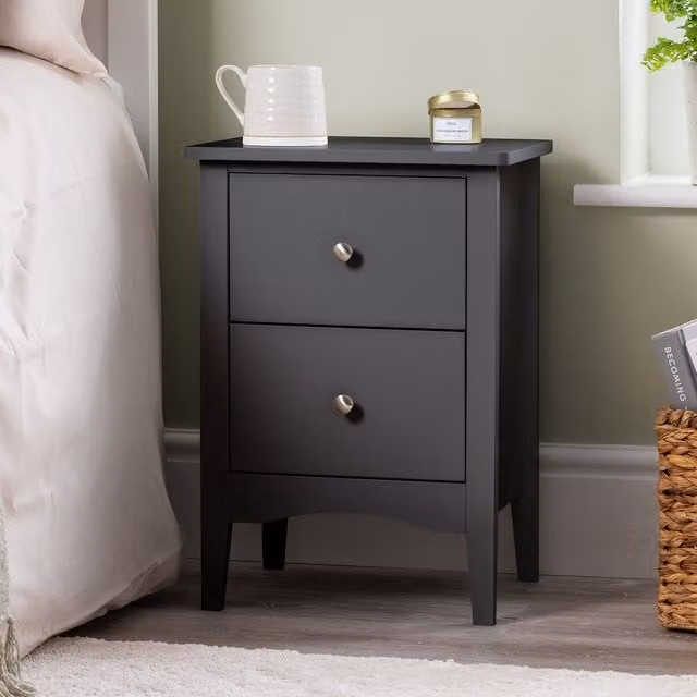 Christow Slim Bedside Table with 2 Drawers in Black