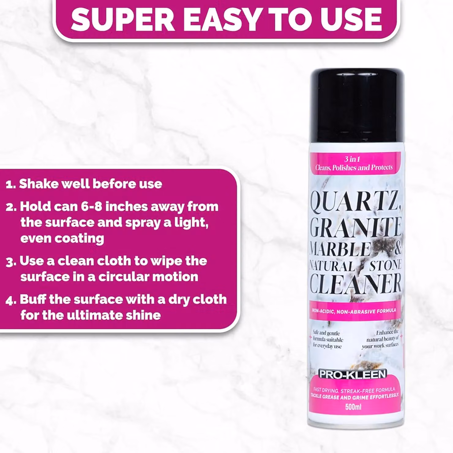 ProKleen Quartz, Granite, Marble and Natural Stone Cleaner, 500ml – 4