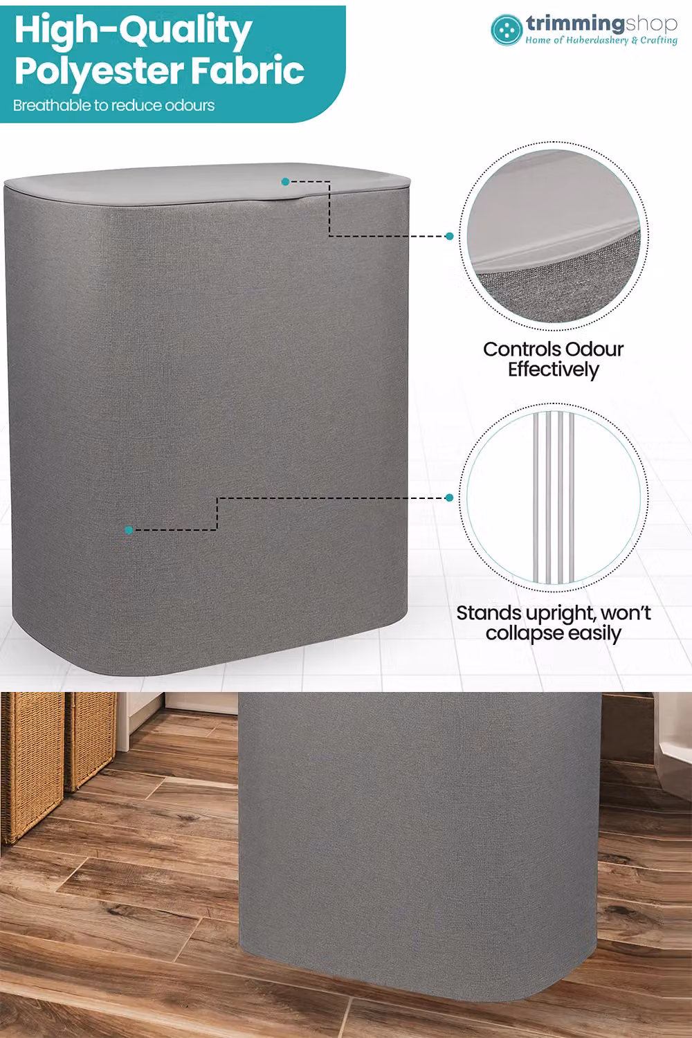 Neel Blue 90L Large Laundry Basket with Dual-Compartment, Lid and Handles in Grey – 4