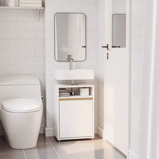 SoBuy White Under Sink Bathroom Cabinet with Hinged Doors and Internal Shelves