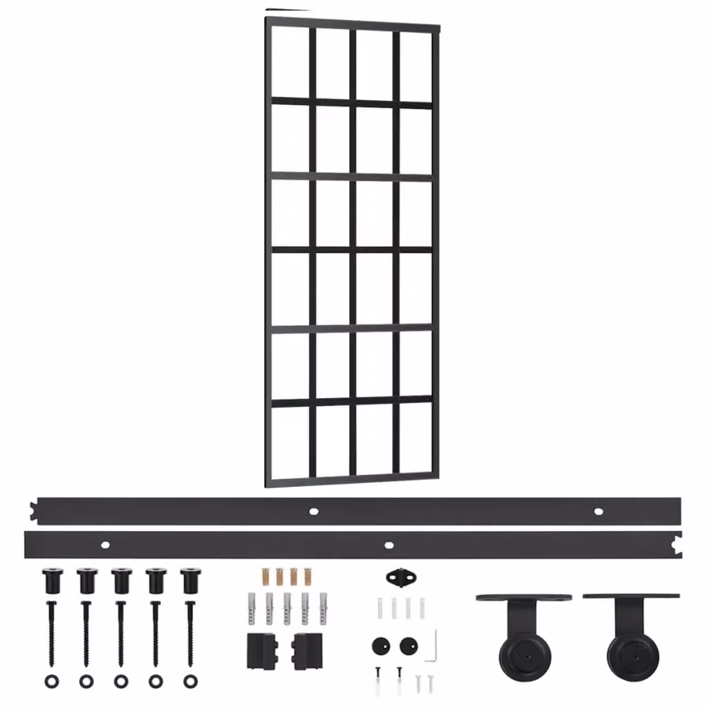 Berkfield Home Sliding Glass and Aluminium Door with Hardware Set, Black, W: 76 cm, H: 205 cm – 2