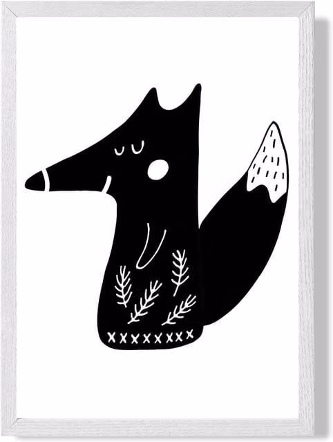 ARTZE Black Fox Scandi Animal Framed Paper Poster with White Frame, A4 – 1