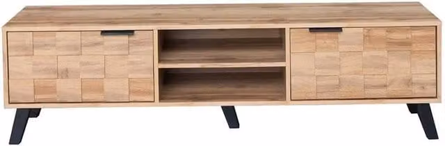 ERGOVEXA Modern Brown Wood TV Unit with 2 Doors and 2 Open Shelves Media Stand Cabinet – 1