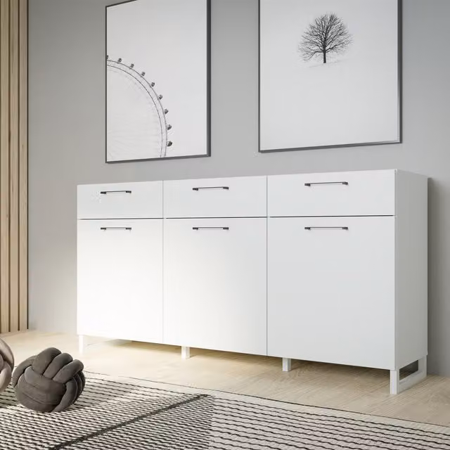 Furniture To Go Sali 3 Door 3 Drawer Chest in Light Grey with Soft Close Drawers
