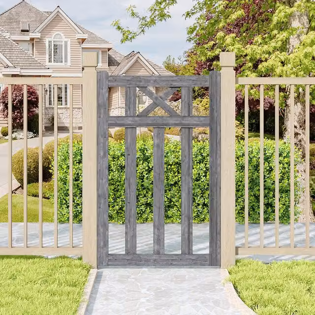 Livingandhome Outdoor Timber Single Crosshead Garden Gate, Grey, W: 76 cm, H: 120 cm