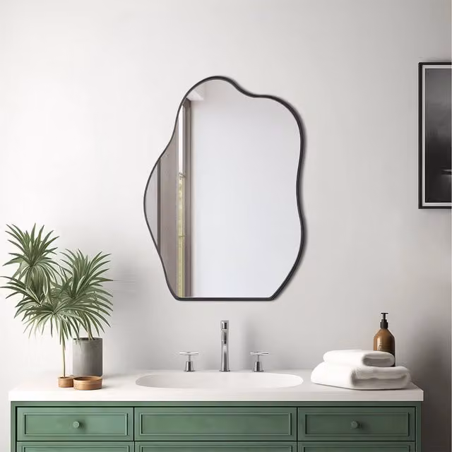 Komore Modern Organic Irregular Hanging Wall Mirror in Black