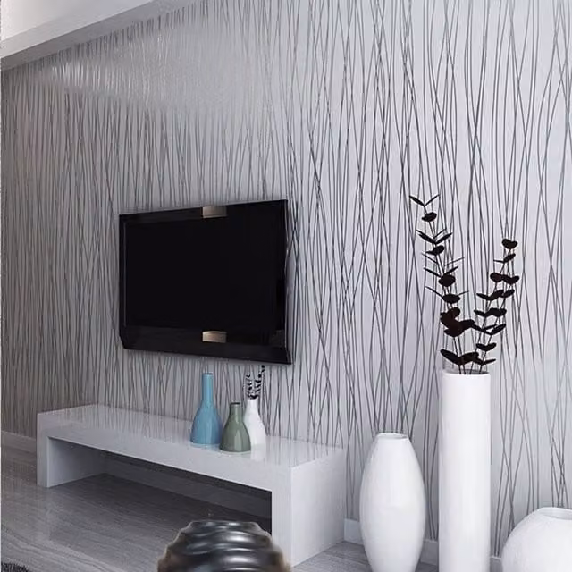 Livingandhome Minimalist Silver Grey Striped Embossed Non-Woven Wallpaper