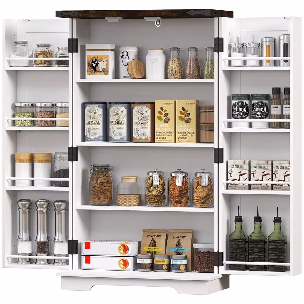 STILVORA Freestanding Kitchen Storage Cabinet with Hinged Doors and Internal Shelves in White and Wood Effect – 2
