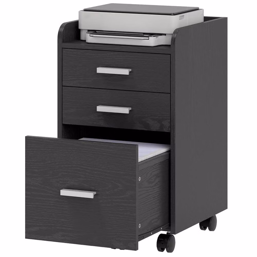 Rolipo 3-Drawer Mobile Filing Cabinet with A4 Letter Hanging Files in Black – 2