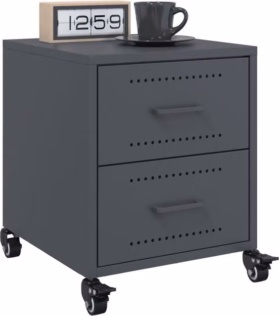 Berkfield Home Set of 2 Anthracite and Black Metal Bedside Cabinets, W/D/H: 36 x 39 x 43.5 cm