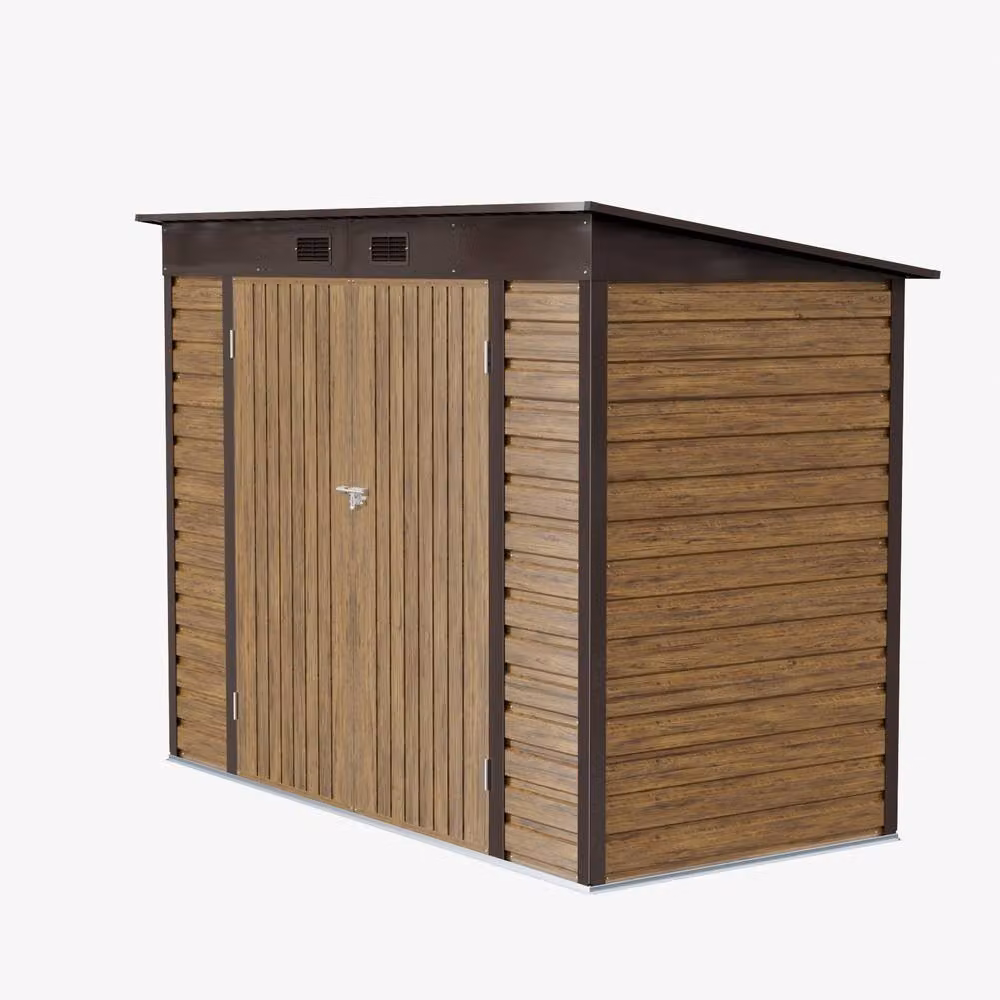 Living and Home Brown Galvanised Steel Pent Garden Storage Shed with Double Doors – 2