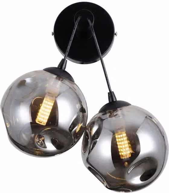 Netlighting Perlos Globe Wall Lights in Matt Black with 2xG9 Transparent Glass Spheres