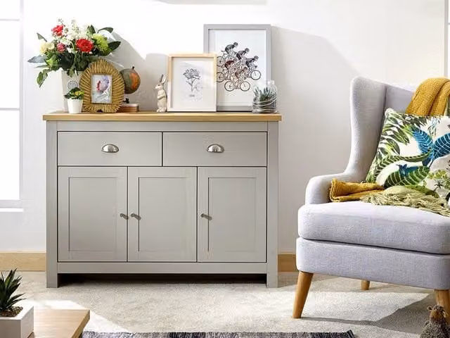 GFW Lancaster Grey and Oak 3 Door 2 Drawer Large Sideboard