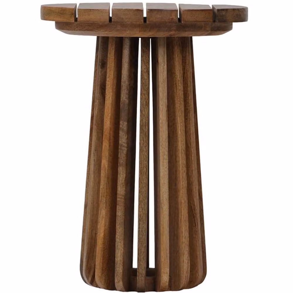 Jaipur Furniture Ltd Slatted Round Side Table in Brown Mango Wood, W/D/H: 37 x 37 x 51 cm – 2