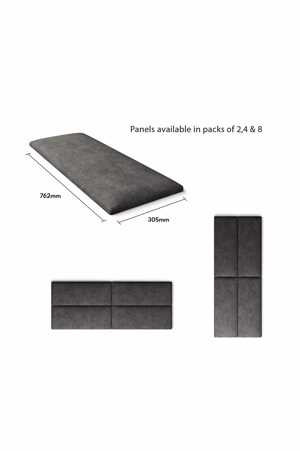 Aspire EasyMount Modular DIY Wall Mounted Upholstered Headboard Panels in Grey Kimiyo Linen Fabric, Pack of 2 – 3