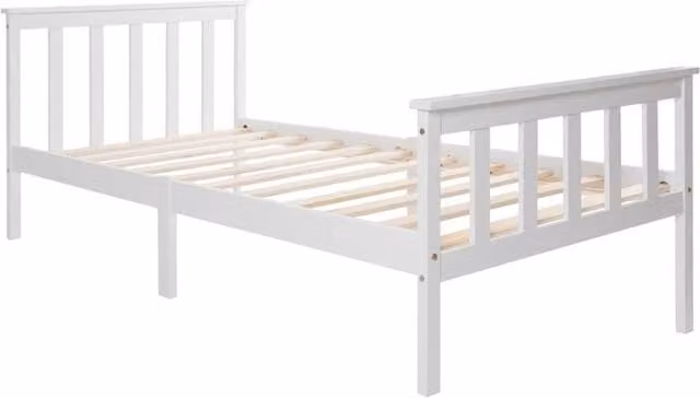 KORVIXA Single Modern Solid Wood Bed Frame in White Lacquered Finish