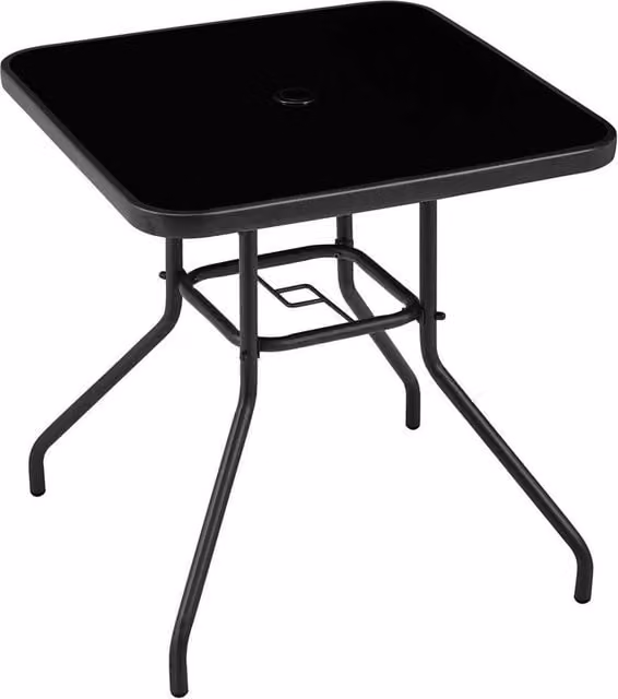 KORVIXA Black Matt Square Outdoor Bistro Table with Glass and Metal Top, W/D: 100 x 100 cm – 1