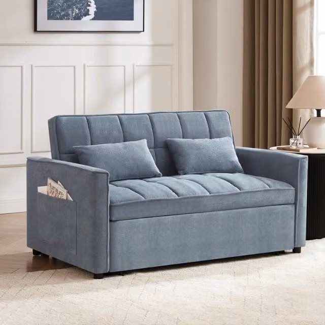 Harry Blue Upholstered Pull-Out Sofa Bed with Sleeping Function