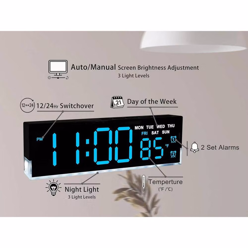 PAWNORA 7 Inch Digital Alarm Clock in Black – 3