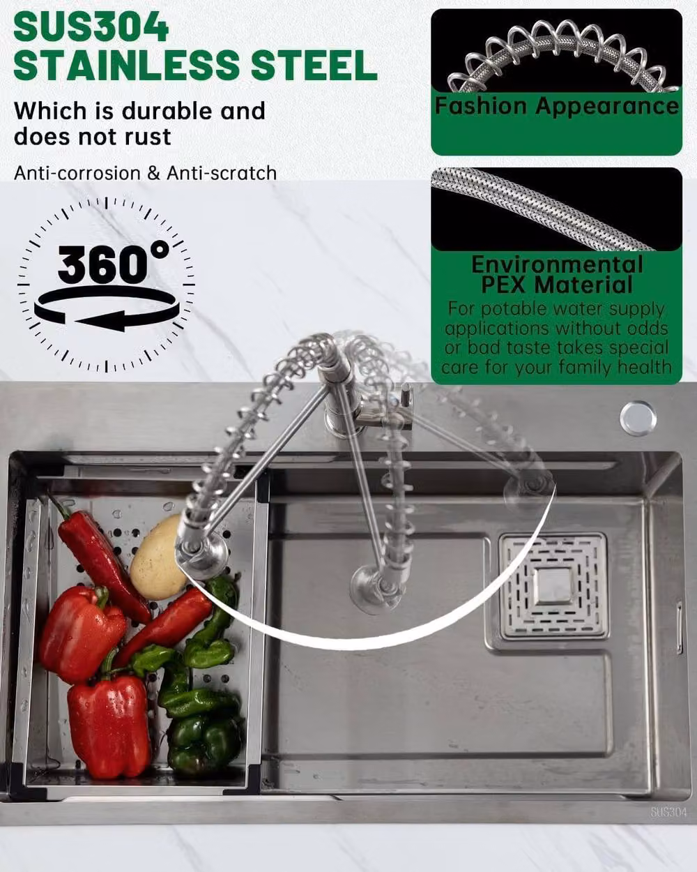 JANLEMNY Brushed Nickel 2-Mode Kitchen Tap with Pull-Down Sprayer in Silver – 4