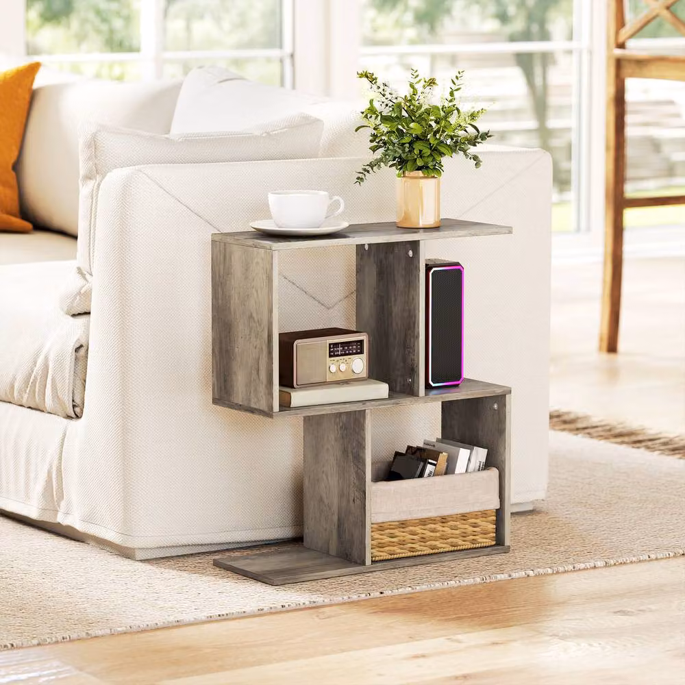 STILVORA Modern Grey Side Table with Shelves – 2