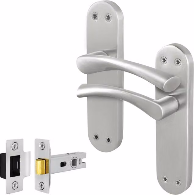 AFIT Novi Satin Nickel Twist Handle Latch Set with Backplate, Silver, 1 Pair, W/D/H: 15.0 x 15.0 x 15.0 cm
