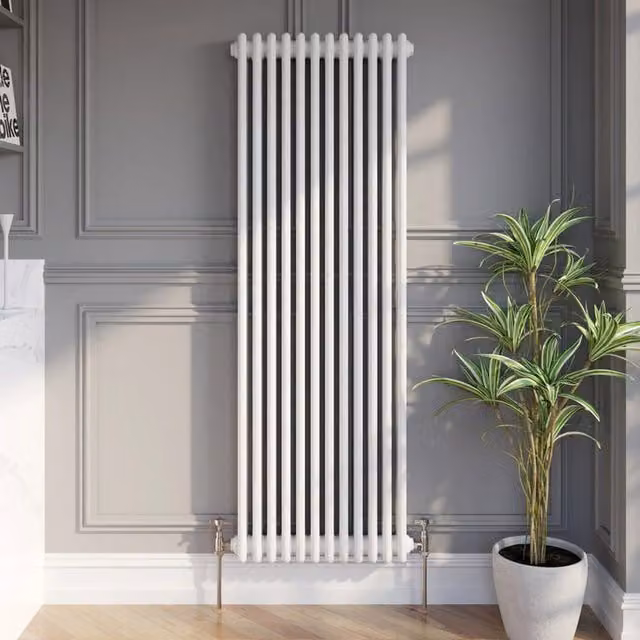 Temprazo White Steel Double Bar Column Radiator H: 60.5 cm, W: 30 cm, D: 10 cm