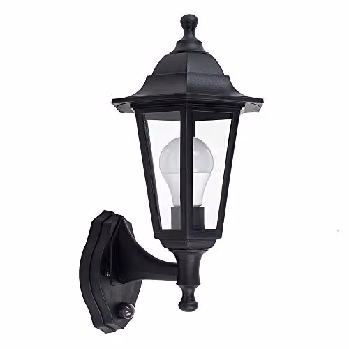 ValueLights Classic Black Outdoor Security PIR Motion Sensor Wall Lantern, IP44 Rated, Mains Powered