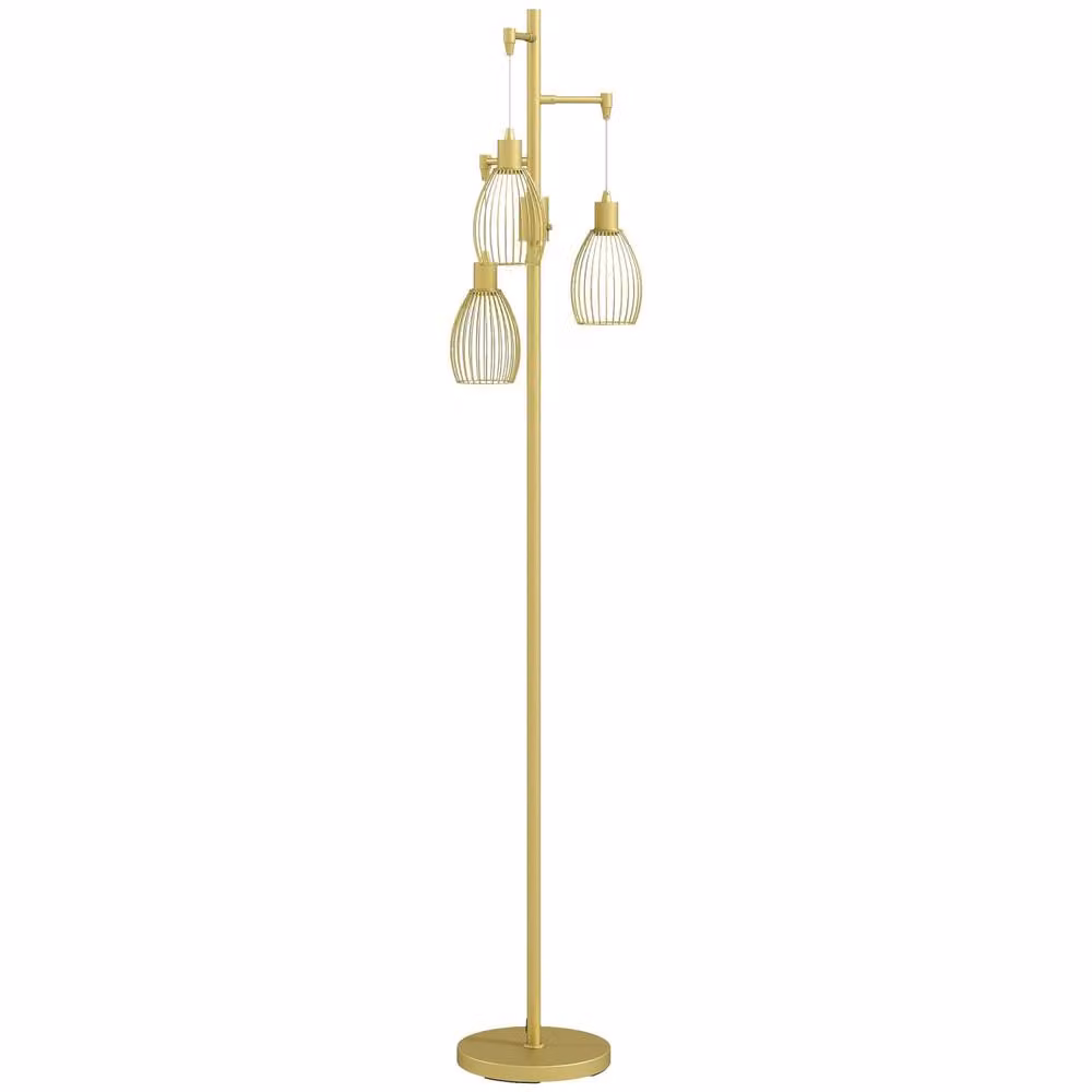 Wyld Haus Rodi 3 Light Industrial Floor Lamp in Gold/Brass, Height: 170.5 cm – 2