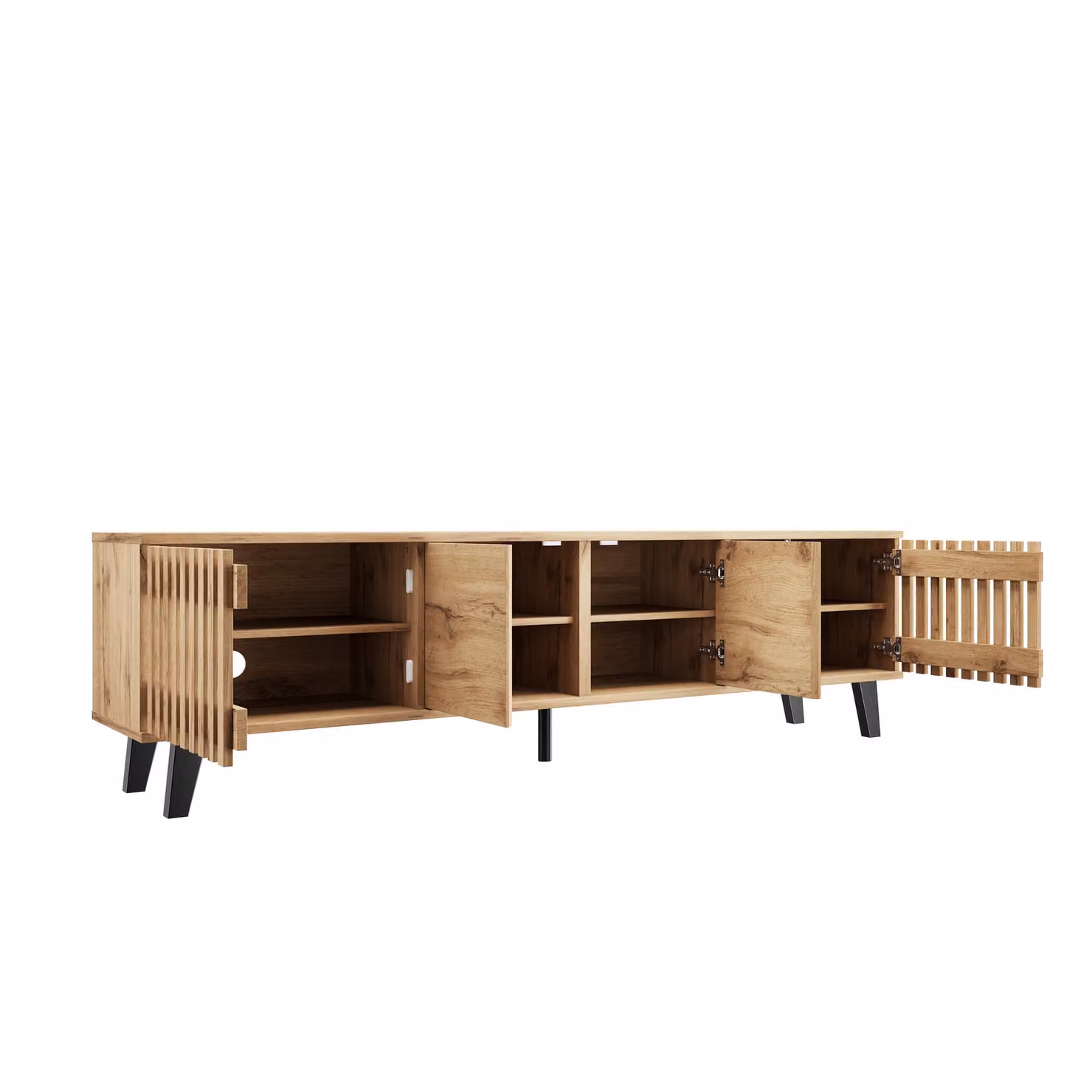 Aosom UK Modern Vintage Wood TV Stand with 4 Openwork Doors and 9 Shelves, Brown and Black, W: 180 cm, D: 40 cm, H: 55 cm – 2