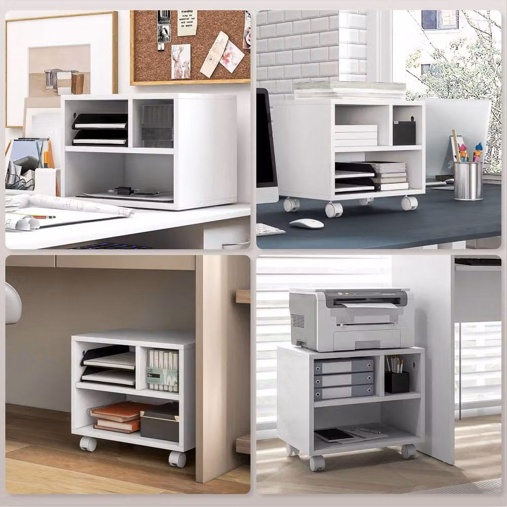 STILVORA Printer Stand with Storage and Wheels in White – 5