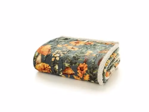 Deyongs Mushroom Sherpa Fleece Throw Blanket in Sage Green, Reversible Ultra Soft Bed and Sofa Throw, W/D/H: 140 x 180 cm