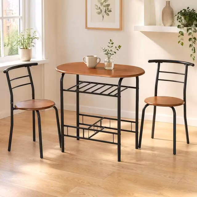 STILVORA Industrial Dining Table Set with 3 Chairs and Storage Shelf in Brown – 1