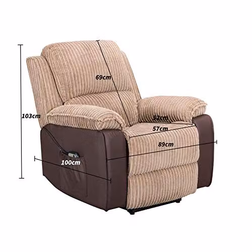 WestWood Modern Brown Fabric and Faux Leather Electric Recliner Armchair with Solid Wood Frame – 2