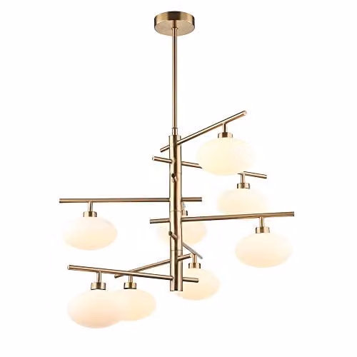 Italux Fiorenzo Modern Hanging Pendant Light in Brass and White with 8 G9 Lights