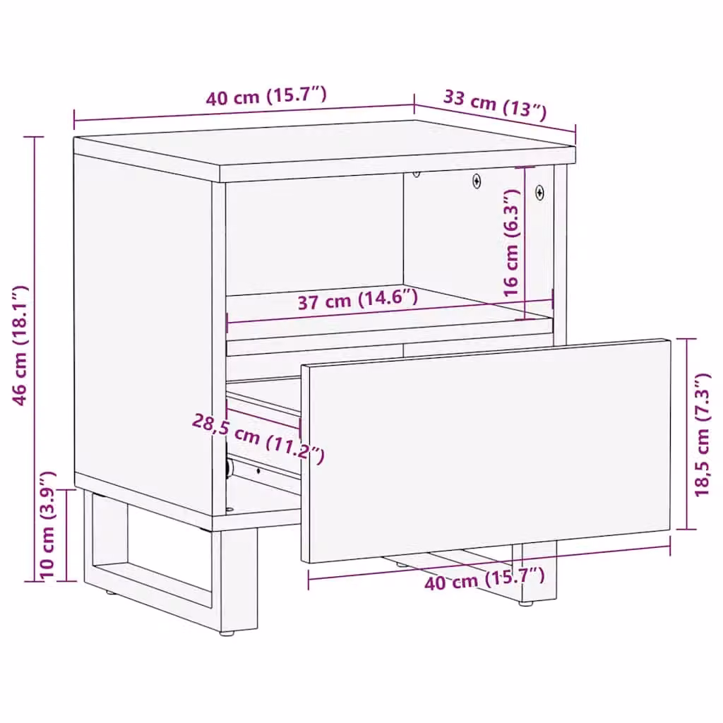 Berkfield Home Black Mango Wood Bedside Cabinet W/D/H: 40 x 33 x 46 cm – 6