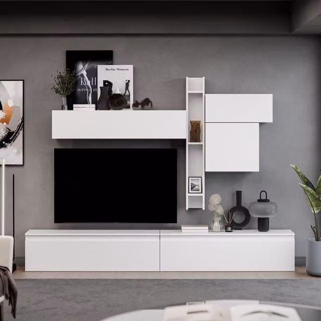 Decorotika Avignon Wall Mounted Modern High Gloss White Entertainment Center
