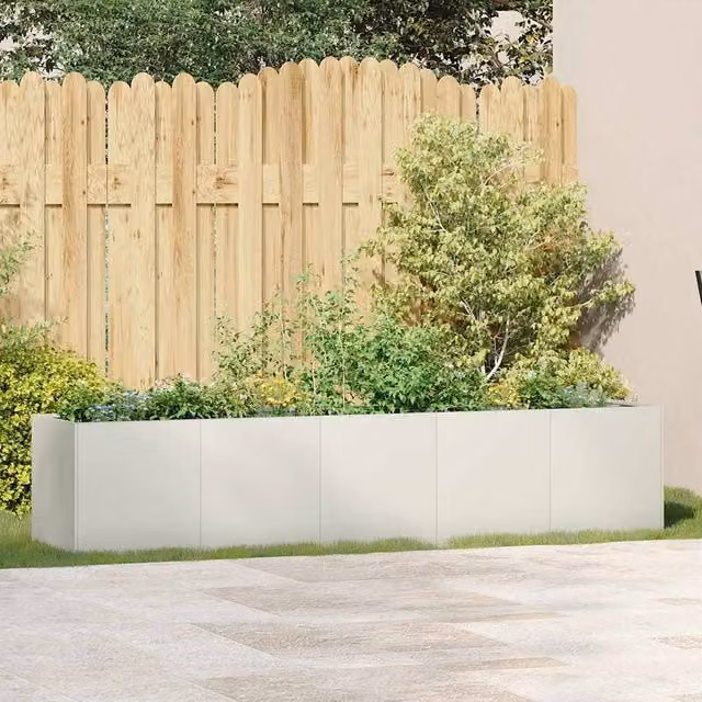 Berkfield Home White Steel Tub Planter W/D/H: 200 x 40 x 40 cm