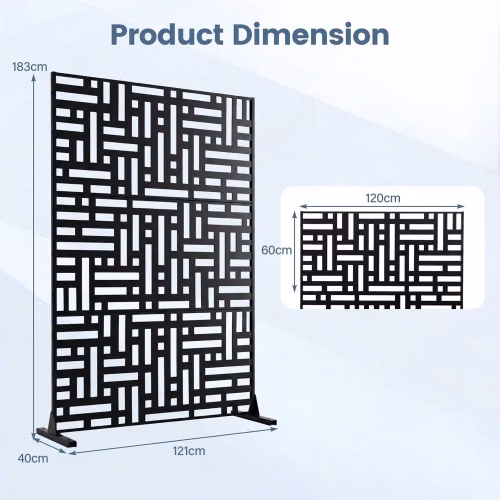 Costway Metal Privacy Screen Decorative Louvered Room Divider in Black, Height: 183 cm – 2