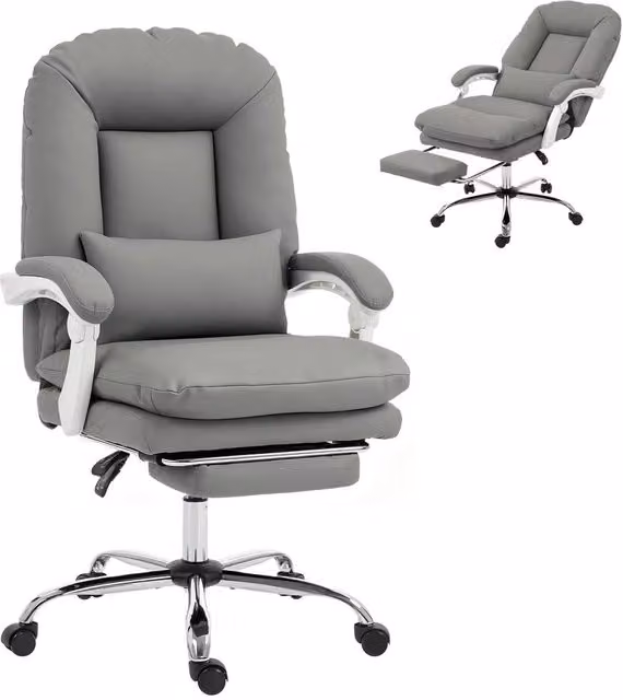 Rolipo Grey Ergonomic Reclining Plush Executive Office Chair with Footrest, Headrest and Armrests