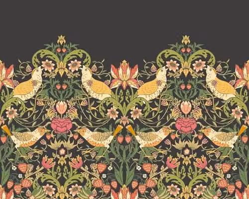 Origin Murals Birds, Fruit and Foliage Floral Wall Mural in Black, Green and Multicolour