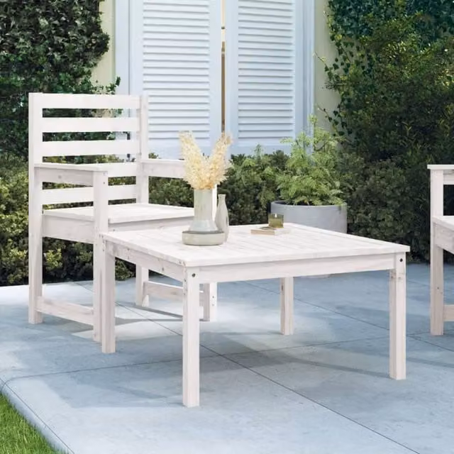 Berkfield Home Rustic White Solid Wood Pine Garden Table W/D/H: 82.5 x 82.5 x 45 cm