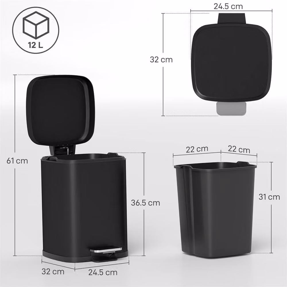 Kelvenix 12L Black Metal and Plastic Kitchen Pedal Bin – 2