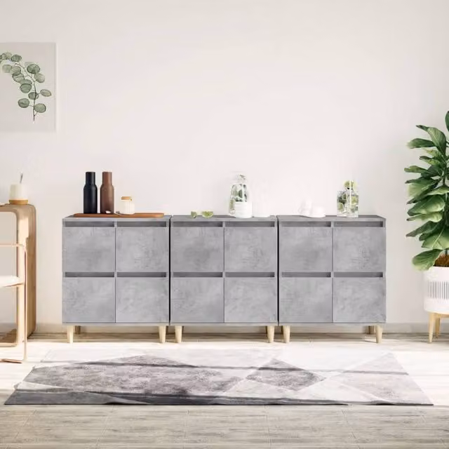 Berkfield Home Set of 3 Sideboards in Concrete Grey, W/D/H: 60 x 35 x 70 cm
