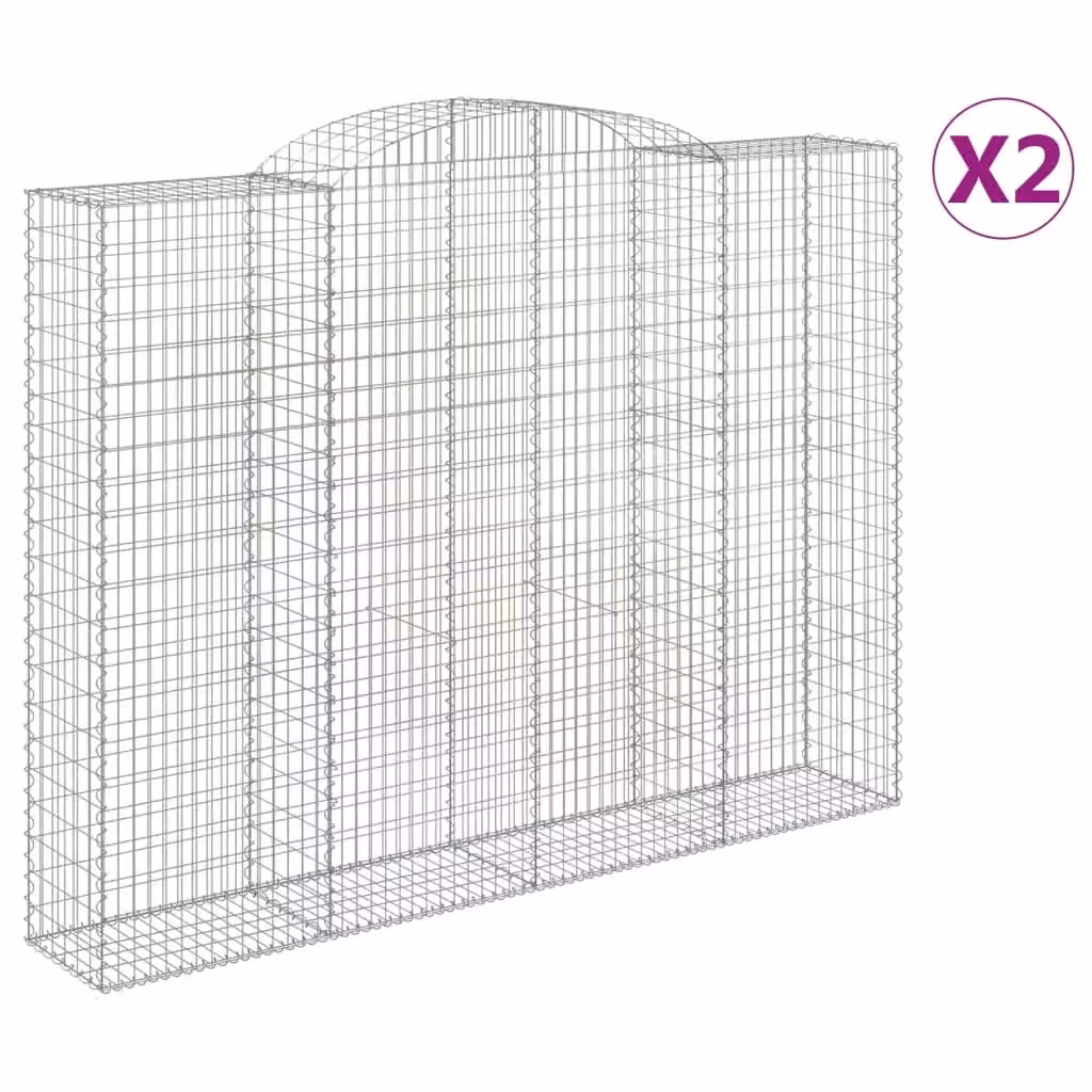 Berkfield Home Arched Gabion Baskets, 2 Piece Set, Silver Galvanised Steel, W: 300 cm, D: 50 cm, H: 220/240 cm – 2