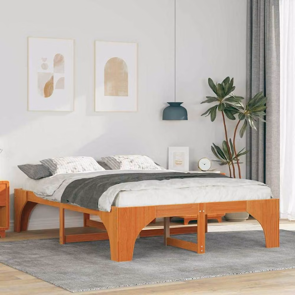 Berkfield Home Floor Bed Frame with Storage in Brown Solid Pine Wood, W/D/H: 160 x 200 cm – 2