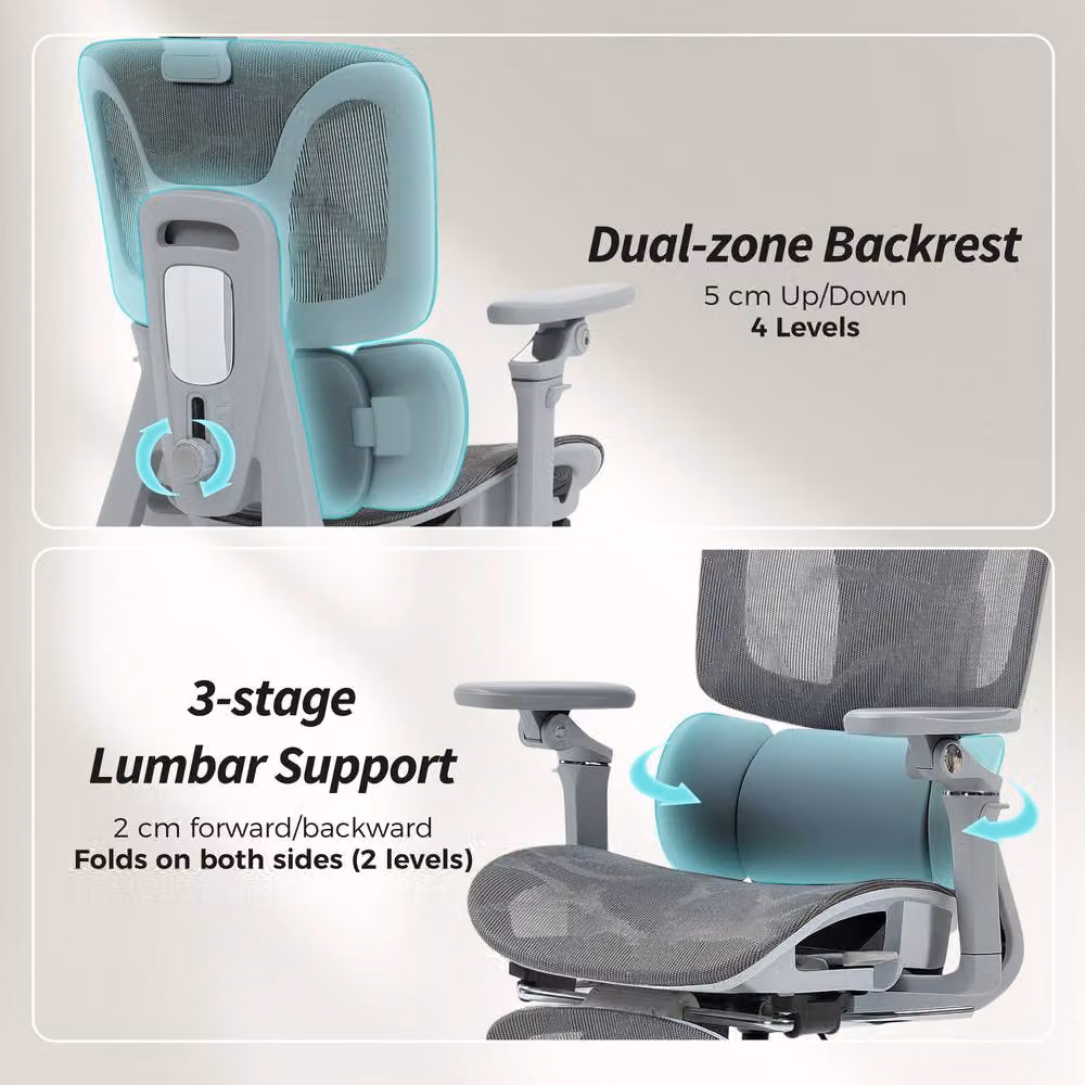 STILVORA Ergonomic Office Chair in Grey Fabric with Headrest and Armrests – 5