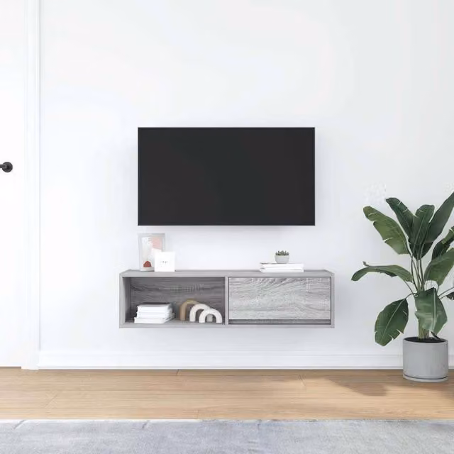Berkfield Home Modern Grey Sonoma TV Cabinet in Engineered Wood W: 100 cm, D: 31 cm, H: 25.5 cm – 1