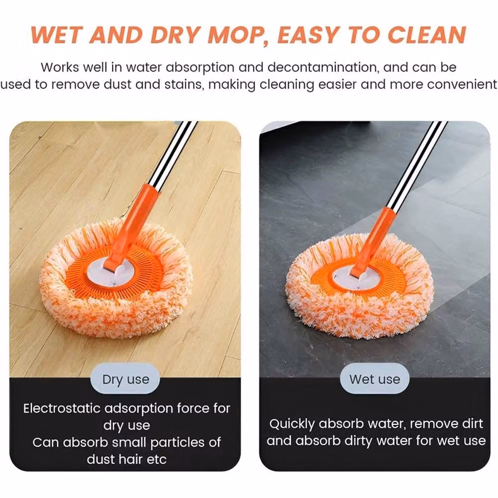 Nordara 360 Degree Rotating Retractable Floor and Wall Dust Mop with Microfibre Head in Orange – 3